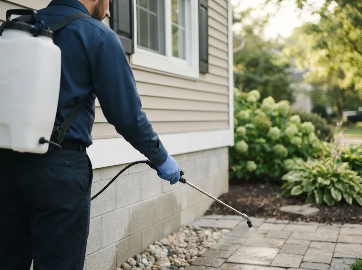 Pest control technician inspecting a home in Perkinsville, VT